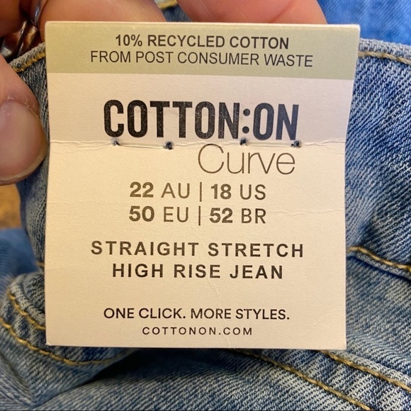 Cotton:On NWT 18 Plus High Rise Straight Jeans Cut Offs, Stretch, Distressed - Picture 10 of 12